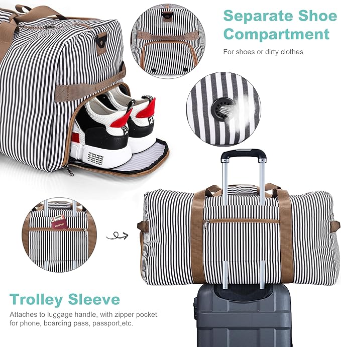 100L Duffle Bag for Travel, Large Foldable Waterproof Travel Duffel Bags Weekender Overnight Bag for Men and Women with Shoe Compartment (Stripe)