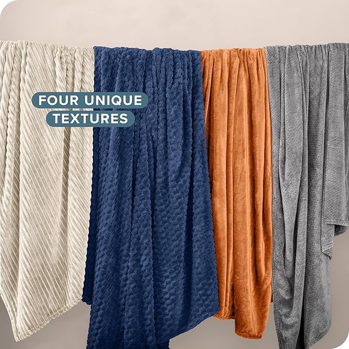Bare Home Textured Fleece Blanket - Full/Queen - Ultra-Soft Lightweight for Bed, Sofa, and Couch - Luxury Microplush - Cozy Warm Blanket (Full/Queen, Chevron White)