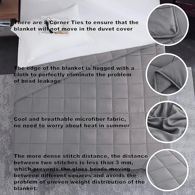 L'AGRATY Weighted Blanket - 60"x80" 25lbs Cooling Breathable Heavy Blanket Microfiber Material with Glass Beads for Adult All-Season Summer Fall Winter Soft Thick Comfort