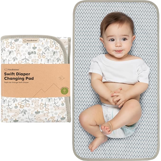 KeaBabies Portable Diaper Changing Pad, Easy Wipe Clean - Foldable Waterproof Baby Changing Mat for Diaper Bag, Compact, Lightweight, 25x13 Baby Changer Travel Essential, Machine Washable (Prairie)
