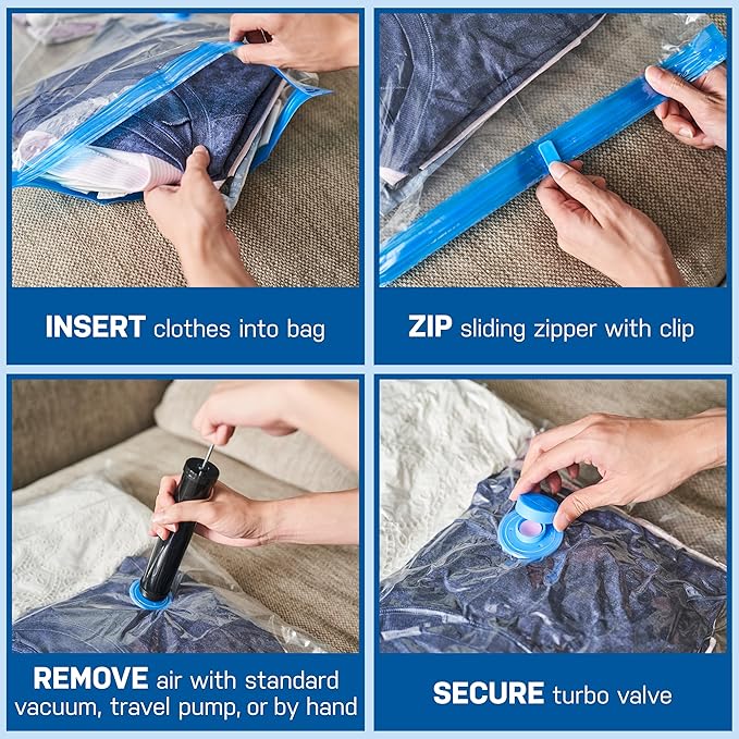 Spacesaver 10 Pack Small Vacuum Storage Bags for Clothes - 24 x 16-Inch Vacuum Sealer Compression Bags with Hand Pump - Space Saver Storage Bags for Travel Essentials, Garments and Organization