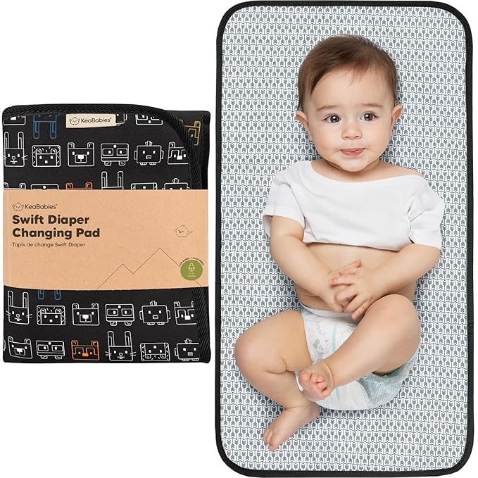 KeaBabies Portable Diaper Changing Pad, Easy Wipe Clean - Foldable Waterproof Baby Changing Mat for Diaper Bag, Compact, Lightweight, 25x13 Baby Changer Travel Essential, Machine Washable (Pixel)