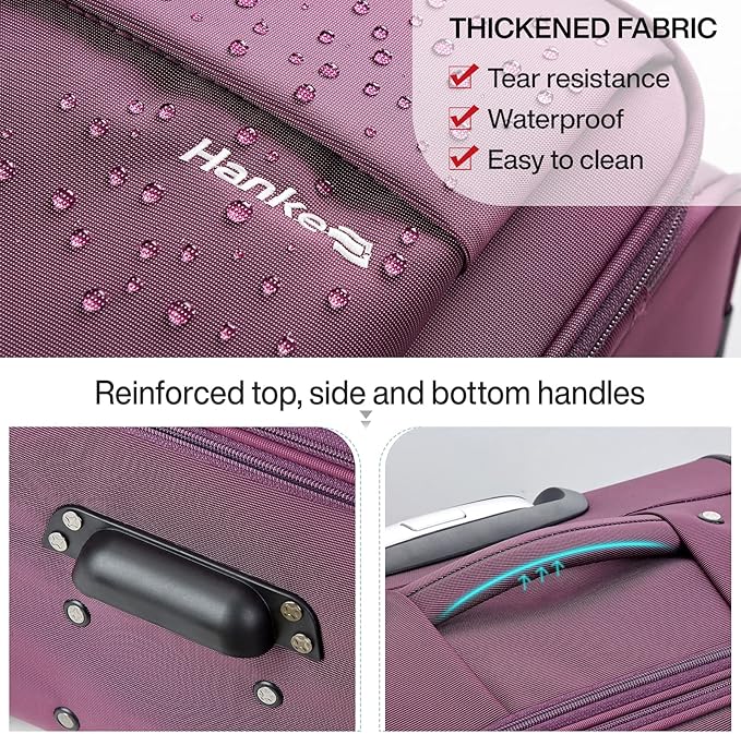 Hanke 24 Inch Expandable Luggage Large Suitcases with Wheels Softside Checked Luggage Rolling Suitcase with Lock Lightweight Travel Luggage for Men and Women 24 Inch Luggage.(Purple)