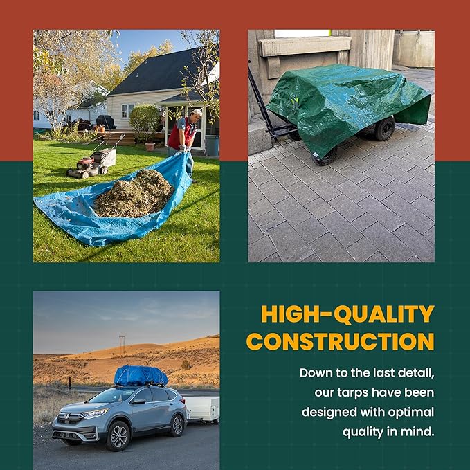 Large Waterproof Tarp - Heavy Duty 10 Mil Thick Poly Tarpaulin Ideal for Canopy Tents, Boats, RV or Pool Covers - Multipurpose Protective Tarps with Grommets for Indoor and Outdoor Use | 12' x 20'