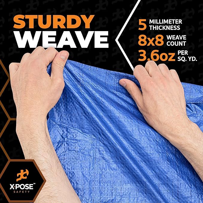 Better Blue Poly Tarp 9' x 12' (2-Pack) - Multipurpose Protective Cover - Lightweight, Durable, Waterproof, Weather Proof - 5 Mil Thick Polyethylene - by Xpose Safety