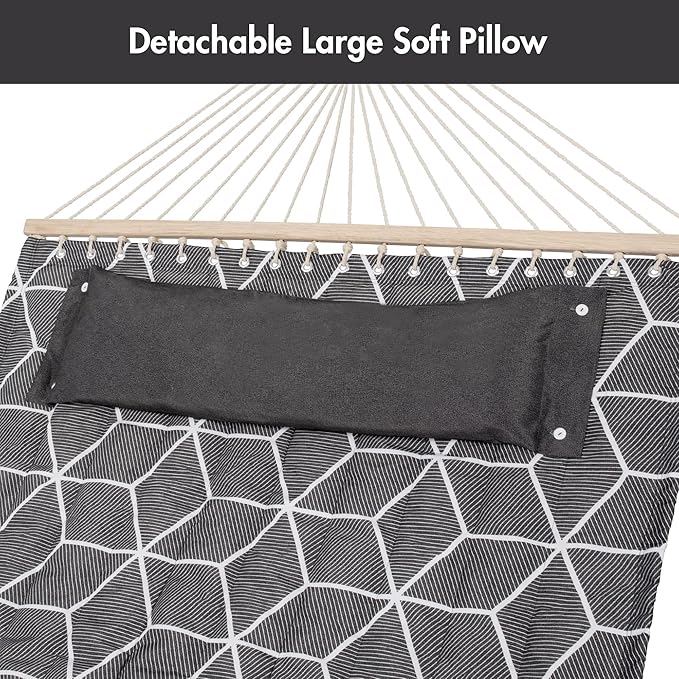 ANOW Outdoor Hammock with Spreader Bars and Detachable Pillow, 2 Person Hammock, 450 LBS Weight Capacity, Gray Cube