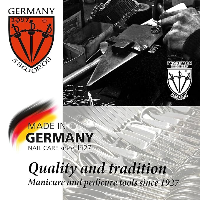 3 Swords Germany – brand quality 8 piece manicure pedicure grooming kit set for professional nail care with synthetic leather case ostrich black - Made in Germany