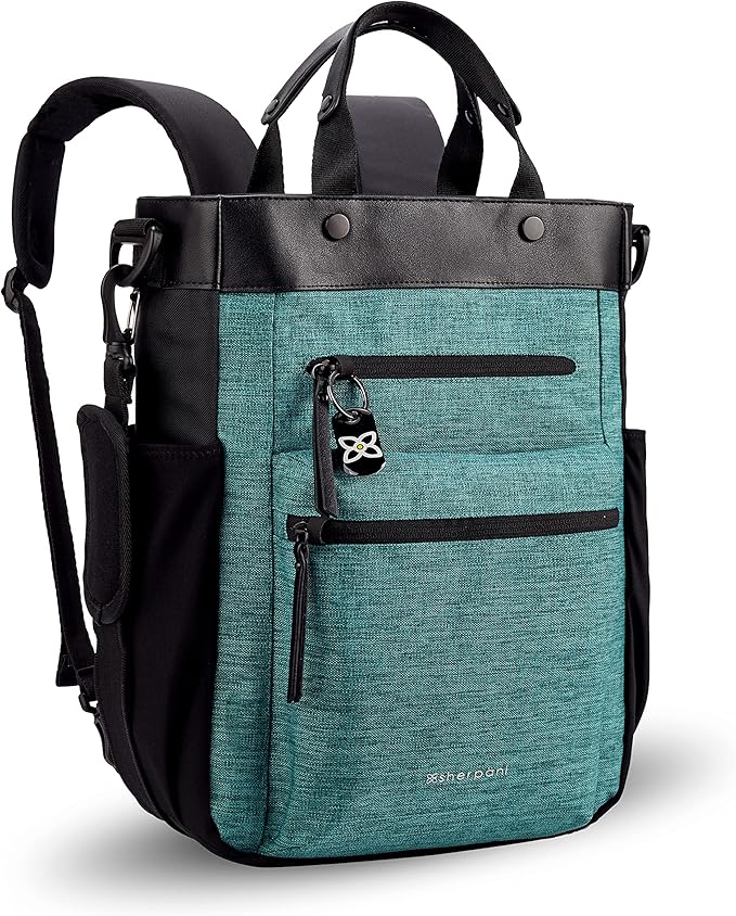 Sherpani Soleil, Anti Theft Convertible Backpack, 3 in 1 Tote Bag, Crossbody Bag, Cross Body Purse, 18L Travel Backpack, Travel Gifts for Women, RFID Protection, Fits 13” Laptop (Teal Lite)