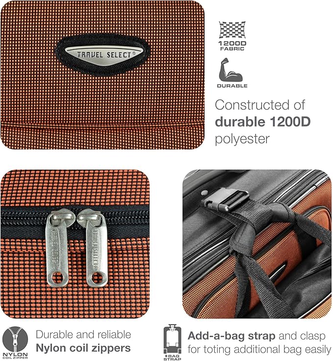 Travel Select Amsterdam Softside Expandable Rolling Luggage, Lightweight 2-Wheel Check-In Suitcase with Push-Button Handle, Burgundy, 29" Large