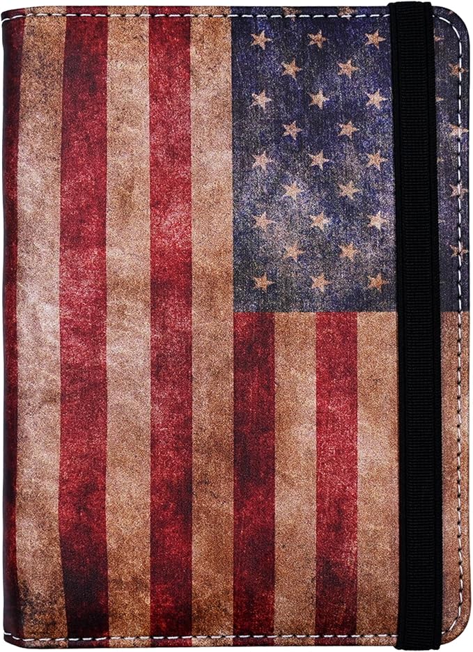 Passport Holder for Women and Men PU Leather Passport Cover for Travel (American Flag)