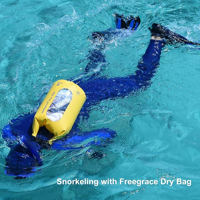 Freegrace Waterproof Dry Bags Set of 3 Dry Bag with 2 Zip Lock Seals & Detachable Shoulder Strap, Waist Pouch & Phone Case - Can Be Submerged Into Water (Sky Blue, 20L)
