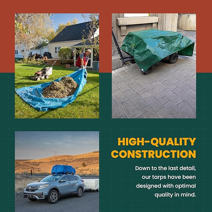 Large Waterproof Tarp - Heavy Duty 20 Mil Thick Poly Tarpaulin Ideal for Canopy Tents, Boats, RV or Pool Covers - Multipurpose Protective Tarps with Grommets for Indoor, Outdoor Use | 16' x 20' 2 Pack