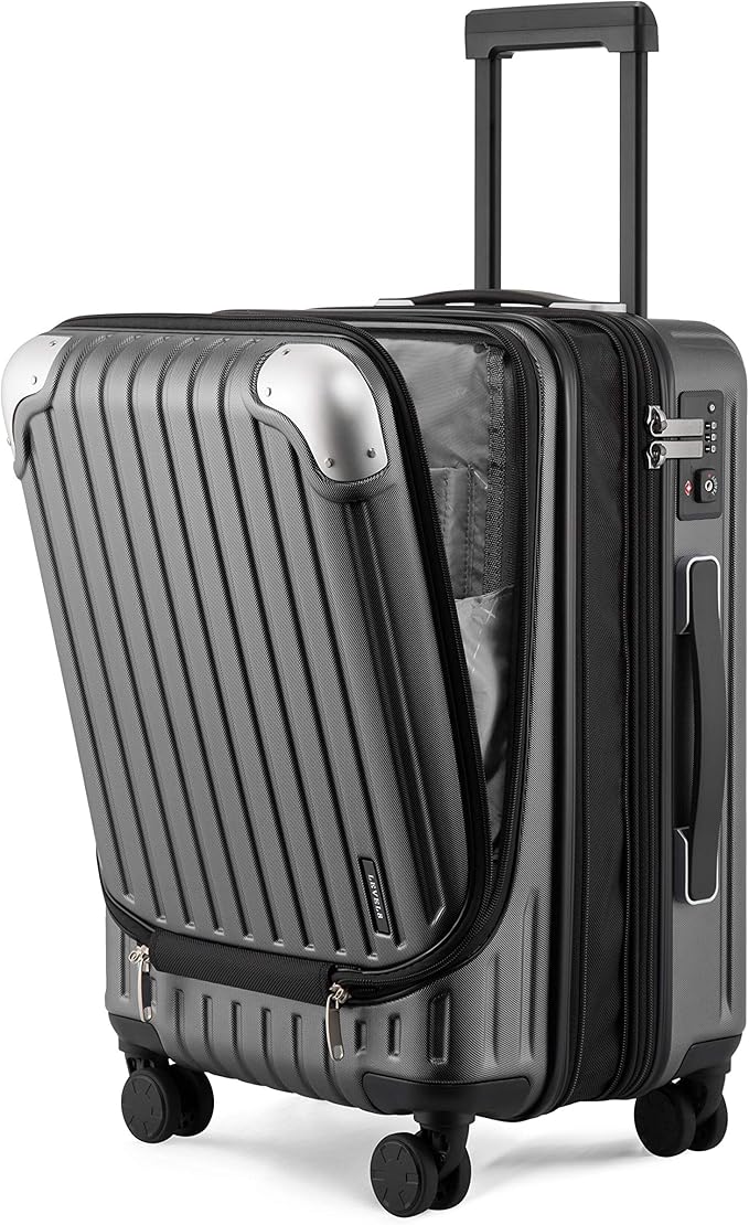 LEVEL8 Grace Carry on Luggage, 20 Inch Expandable Hard Shell Suitcases with Wheels, Abs+Pc Harshell Spinner Luggages with Tsa Lock, Travel Bag for Women Men, Grey