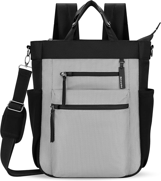 Sherpani Soleil, Anti Theft Convertible Backpack, 3 in 1 Tote Bag,Cross Body Purse, 18L Travel Backpack, Travel Gifts for Women, RFID Protection, Metal Hardware Fits 13” Laptop (Sterling)
