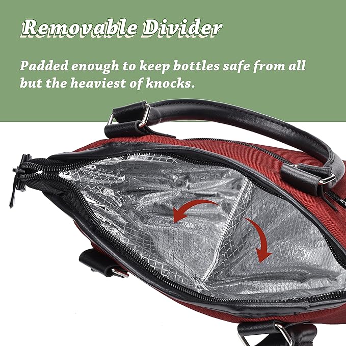 Tirrinia Insulated Wine Gift carrier Tote - Travel Padded 2 Bottle Wine/Champagne Cooler Bag with Handle and Adjustable Shoulder Strap, Great Wine Lover Gift, Red