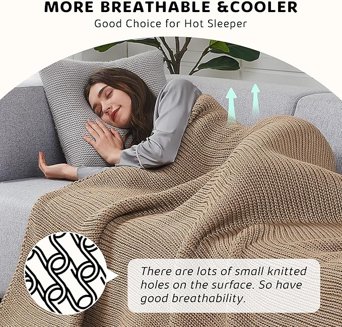 L'AGRATY Knitted Weighted Blanket - 48"x72" 20lbs Cooling Chunky Knit Heavy Blanket for Adults Braided Crochet Throw Thick Cable Yarn Knit Decorative No Beads Evenly Weighted Machine Washable