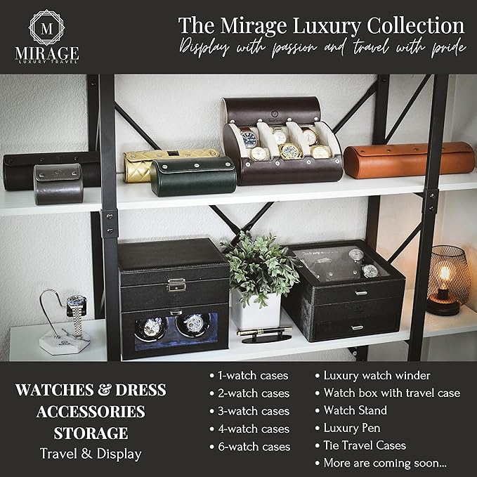 6 Watch Travel Cases for Men - Watch Roll 6 Slots Travel Organizer - Espresso Brown -Signature Hexa Collection