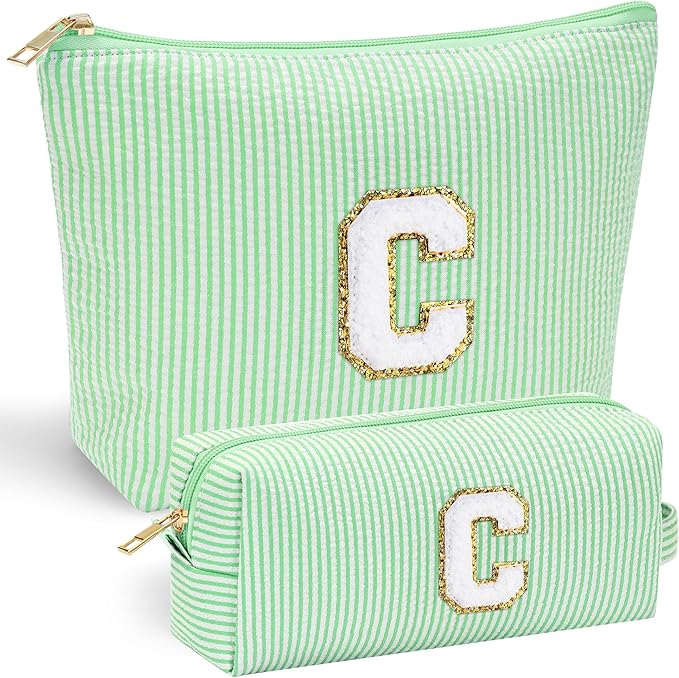 YOOLIFE Initial Makeup Bag C - Personalized Gift for Girls, Teens, Women - Birthday Idea for Ages 7-16