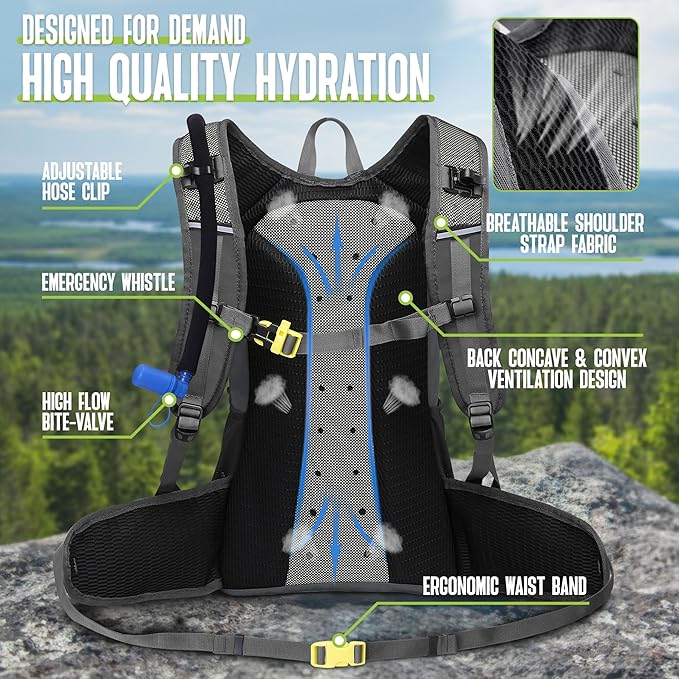 N NEVO RHINO Hydration Backpack, 18L Multipurpose Hiking Backpack with 3L Water Bladder, Water Backpack Insulated Hydration Pack Ideal for Hiking and Cycling
