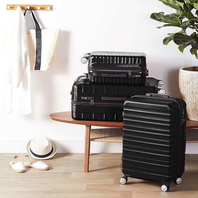 Amazon Basics 2 Piece Set (20", 28") With TSA Locks, Hardshell Suitcases With Four Multi-directional Wheels, Expandable For Up to 25% More Space, With Scratch-Resistant Surface, Black