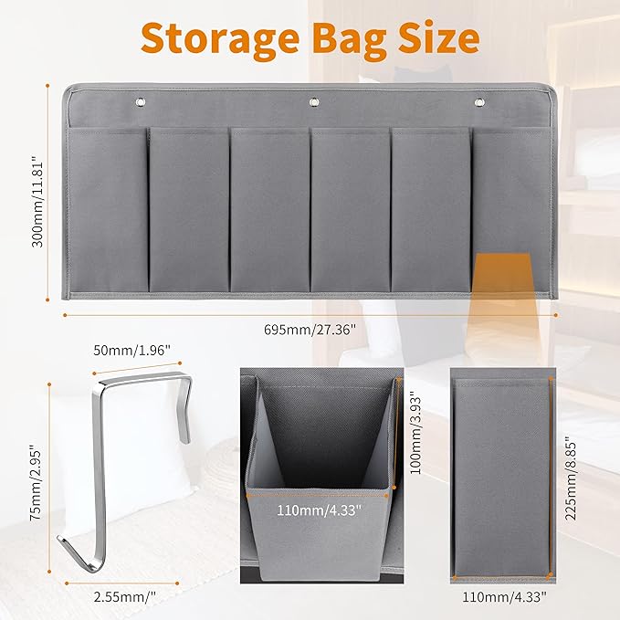 RV Shoe Pockets 6 Large Pockets Heavy Hanging Bedside Storage Organizer with Sturdy Hooks for Shoes, Toys and Tools