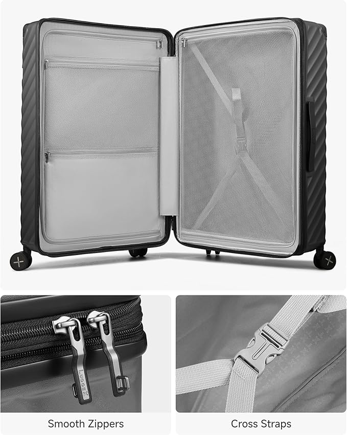 LUGGEX Luggage with Spinner Wheels, Polycarbonate Expandable Hard Shell Suitcase, 2 Piece Set, Charcoal Metallic