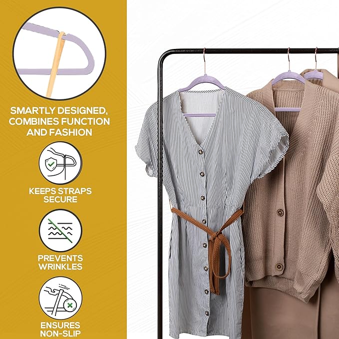 Premium Velvet Hangers 50 Pack Ultra Thin Non Slip Adult Felt Space Saving Suit Hanger for Closet Heavy Duty Coat Pants Jackets Dress Hangers 360° Swivel Hook Hold Upto 10 lbs Purple Hangers