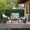 HOOOWOOO Patio Furniture Set,4 Pieces Outdoor Conversation Set,All Weather Wicker Loveseat Sofa Set with High Back Chairs Table,Light Gray
