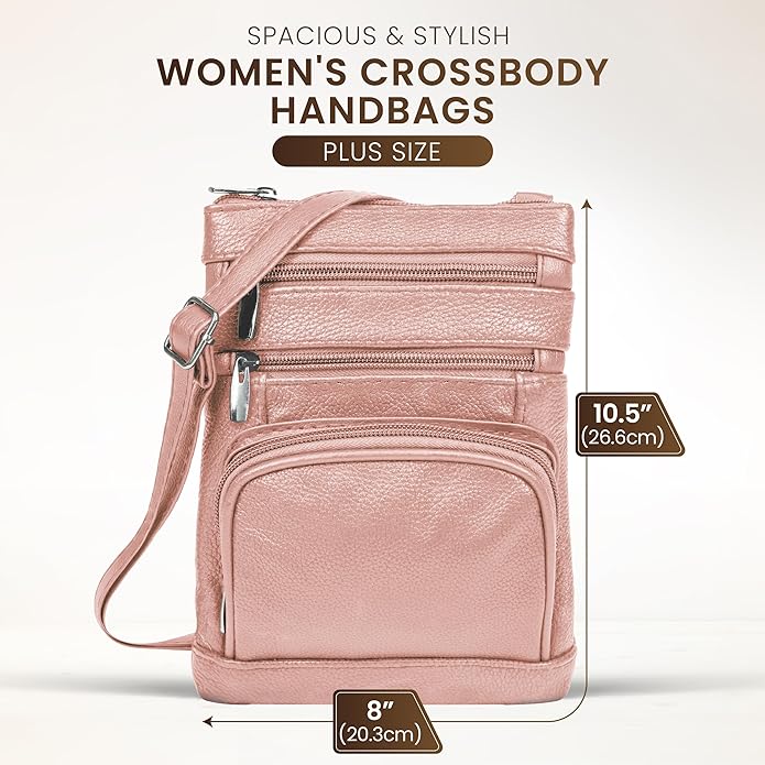 Krediz leather Crossbody Purses for Women, Multi Pocket Crossbody Purse with Adjustable Strap, Soft & Durable Leather Purse