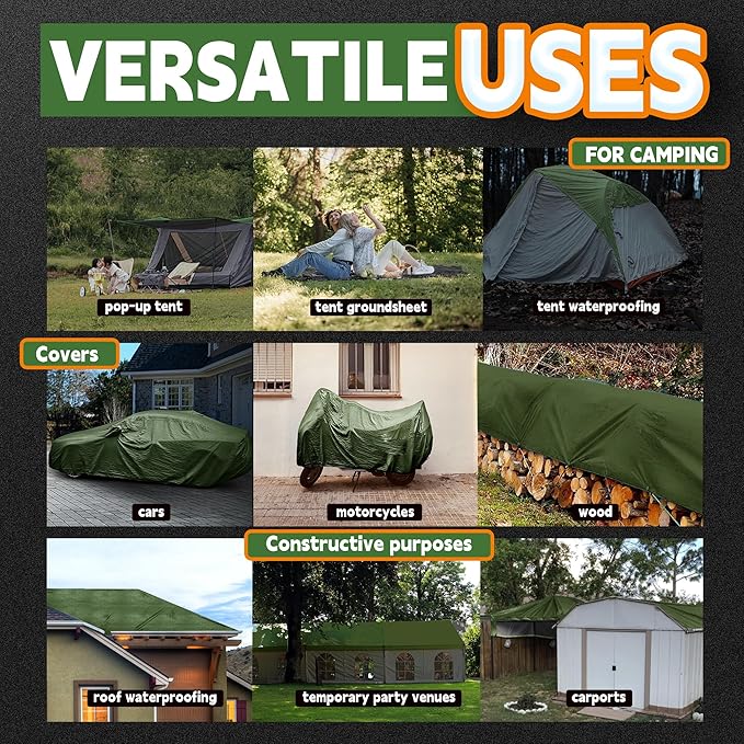 20x20 Feet Tarp Waterproof,9Mil Thick,Finished Size Tarps,UV Resistant,Durable,Multipurpose Poly Tarp Cover with Metal Grommets and Reinforced Edges,Green/Black by RAINDEWAY