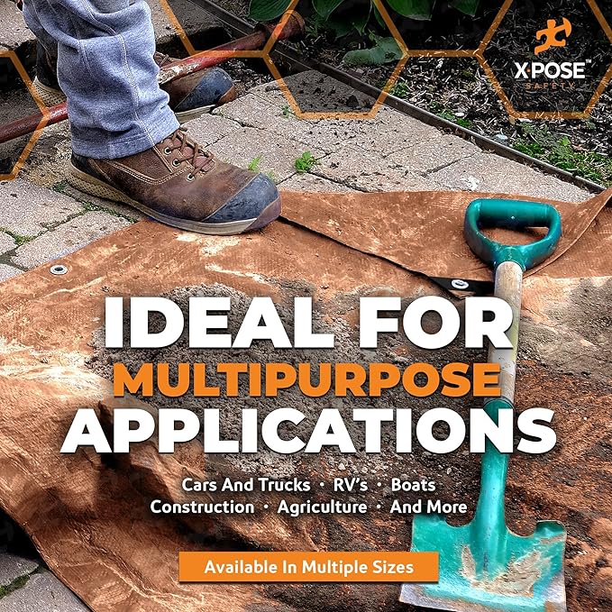 Multipurpose Protective Cover Brown Poly Tarp 8' x 12' - Durable, Water Resistant, Weather Resistant - 5 Mil Thick Polyethylene - by Xpose Safety - by Xpose Safety