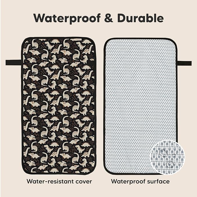 KeaBabies Portable Diaper Changing Pad, Easy Wipe Clean - Foldable Waterproof Baby Changing Mat for Diaper Bag, Compact, Lightweight, 25x13 Baby Changer Travel Essential, Machine Washable (Dino Ridge)