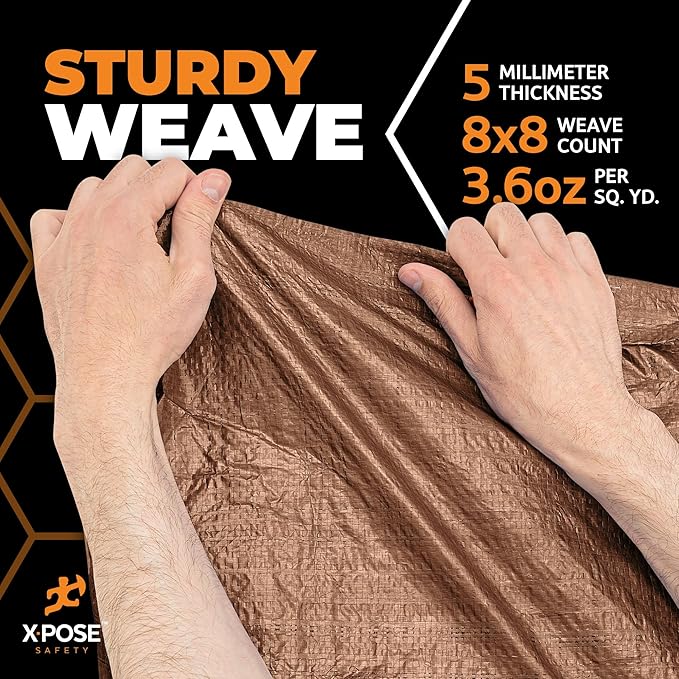Multipurpose Protective Cover Brown Poly Tarp 24' x 36' - Durable, Water Resistant, Weather Resistant - 5 Mil Thick Polyethylene - by Xpose Safety