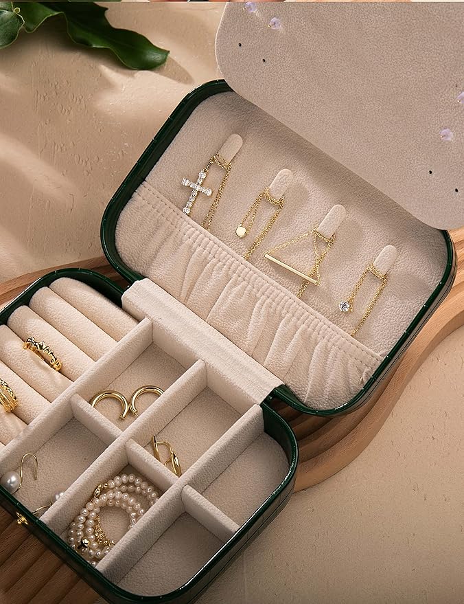 S.Leaf Travel Jewelry Organizer Travel Jewelry Boxes for Women Small Jewelry Travel Case Box Portable Travel Jewelry Case Travel Case Mini Jewelry (15_Crocodile_Brown_Big)