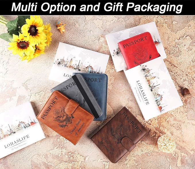 Passport Holder Cover Wallet Travel Essentials Leather Rfid Blocking Case Vacation Luggage Must Haves Travel Accessories for Men Women (116#Grey)