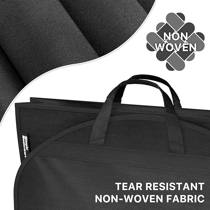 Simple Houseware 54-Inch Travel Garment Bag with Pockets, Non-Woven | Lightweight, Black, 3 Pack