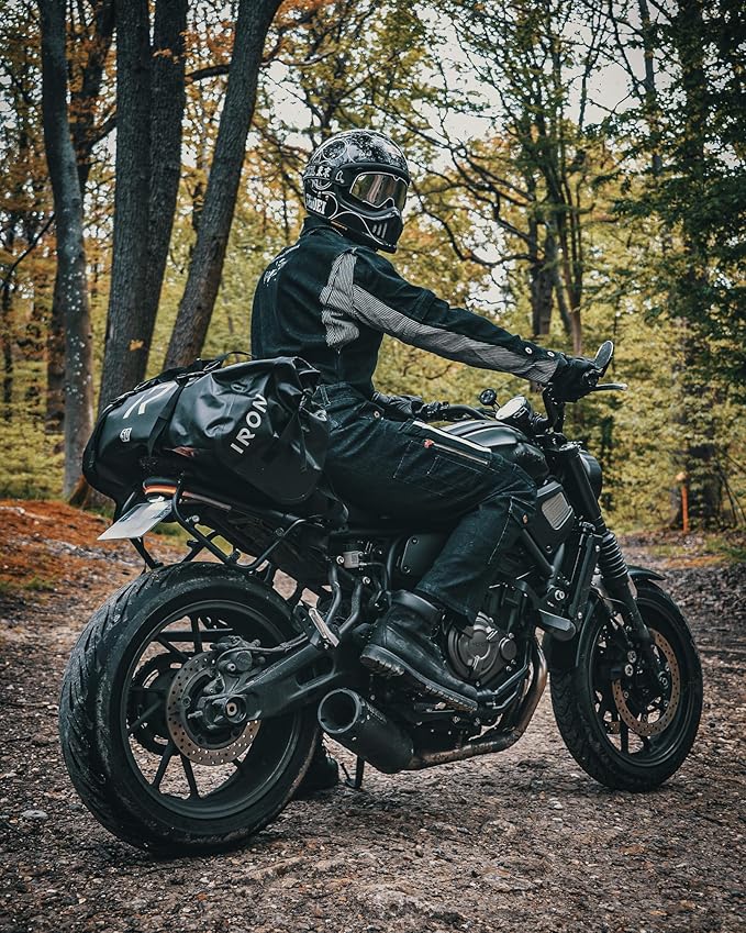 IRON JIA'S Motorcycle Dry Bag - Waterproof Duffle & Luggage Tail Bag Saddle Bags with Roll Top Closure, Shoulder Straps, Inner Pocket and Mesh Pocket (Black, 50L)