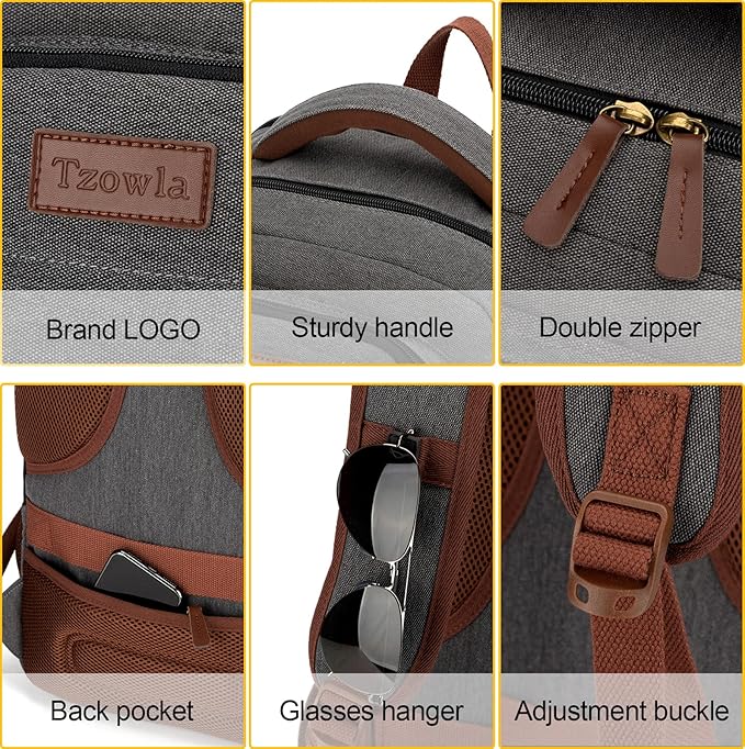 Tzowla Canvas Laptop Backpack, Bag for Men Women,Travel Work Rucksack Fits 15.6 Inch Laptop, Bookbag with USB Charging Port