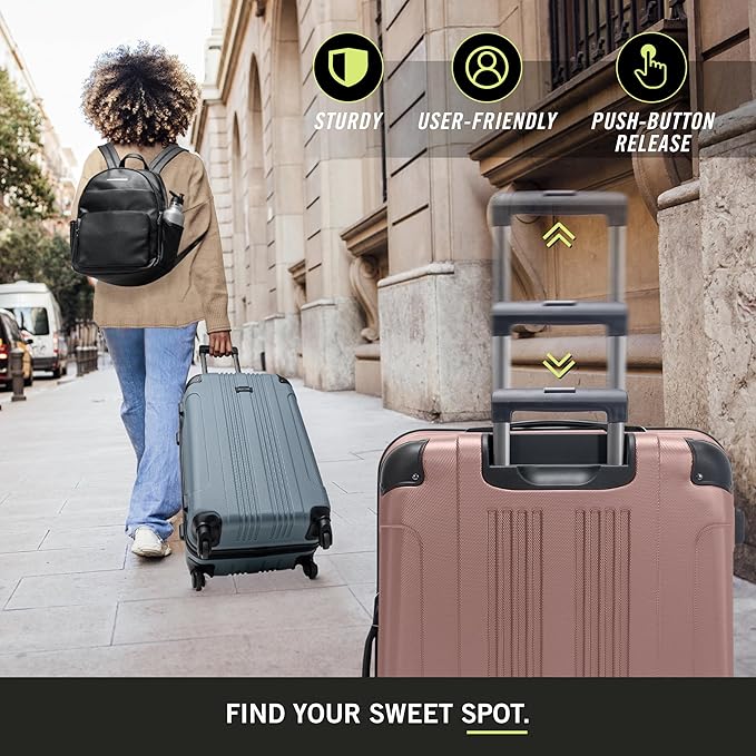Kenneth Cole REACTION Out of Bounds Lightweight Hardshell 4-Wheel Spinner Luggage, Rose Gold, 3-Piece Set (20", 24", & 28")
