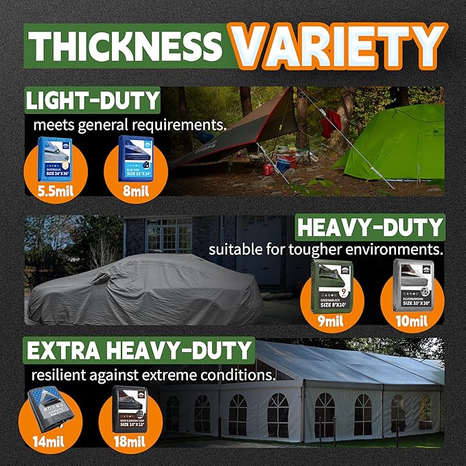 15x30 Feet Tarp Waterproof,9Mil Thick,Finished Size Tarps,UV Resistant,Durable,Multipurpose Poly Tarp Cover with Metal Grommets and Reinforced Edges,Green/Black by RAINDEWAY