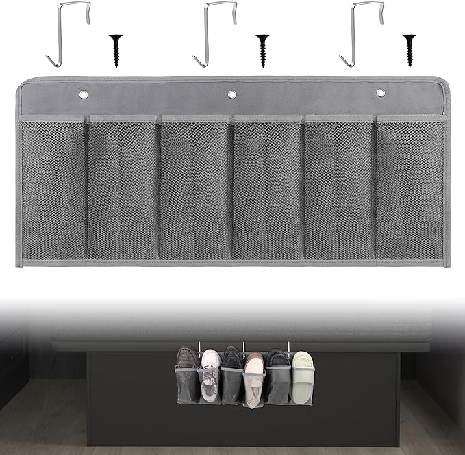 RV Shoe Pockets 6 Large Pockets Heavy Hanging Bedside Storage Organizer with Sturdy Hooks Storage Pockets Hangs on bed for Shoes Toys and Tool Accessories