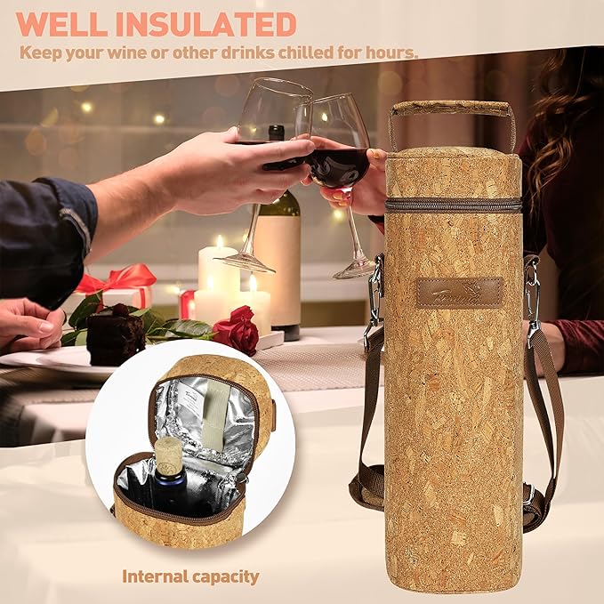 Tirrinia Single Bottle Wine Gift Carrier Bag, Insulated Travel Wine Cooler Tote with Shoulder Strap for Picnic, Party, BYOB Restaurant, Portable One Bottle Wine Chiller Container, Gift for Wine Lovers