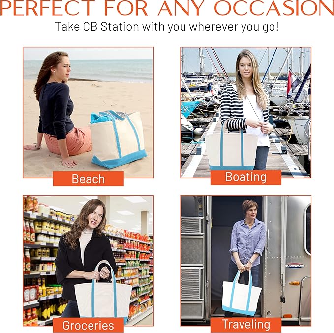 CB STATION Medium Classic Canvas Tote Bag for Women, Top Zipper Closure, Outer Pocket, Daily Essentials, Groceries, Traveling