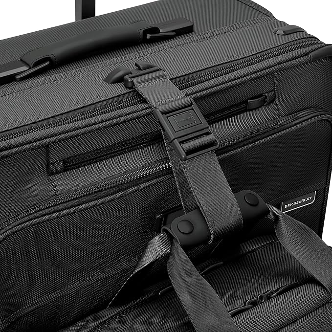 Briggs & Riley Compact 19" Carry-On Expandable Spinner - Carry On Luggage for Travel, Suitcases with Wheels, Softside Rolling Bag for Men & Women, Garment Panels - Baseline Collection, Black