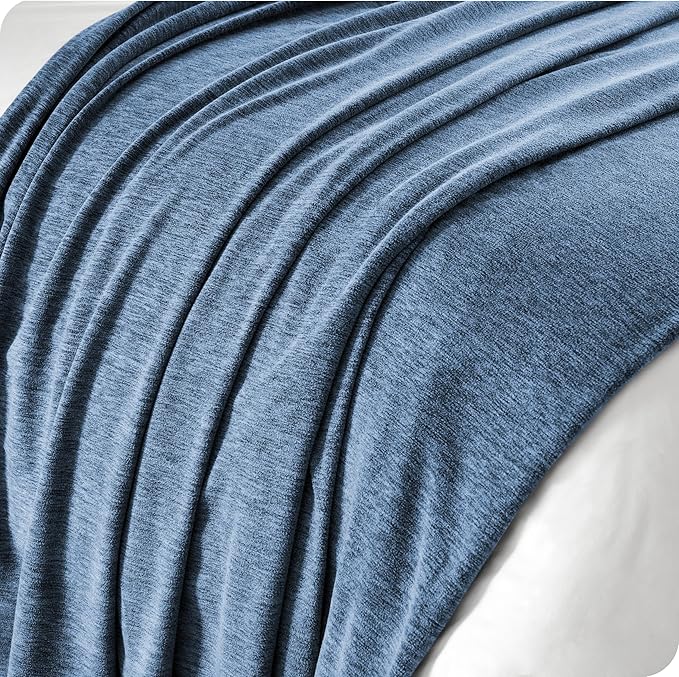 Bare Home Polar Fleece Blanket - Full/Queen - Heathered Dark Blue - Warm & Cozy - Premium Fleece - Throw for Bed, Camping, and Travel - Lightweight (Full/Queen, Heathered Dark Blue)