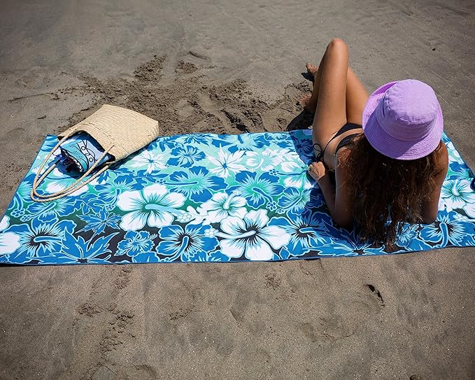 Elite Trend Microfiber Beach Towel for Adults with Bag - Extra Large 78x35 inch Lightweight Sand Free Quick Dry Towel for Travel, Swimming, Yoga, Camping (Hibiscus)